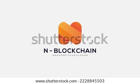 Orange Letter N blockchain vector logo design template