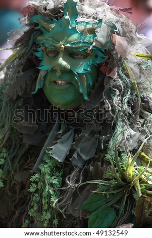 TAMPA FLORIDA- MARCH 13: The Green Man taken pictures for fans at the Renaissance Festival on March 13, 2010 in Tampa, Florida