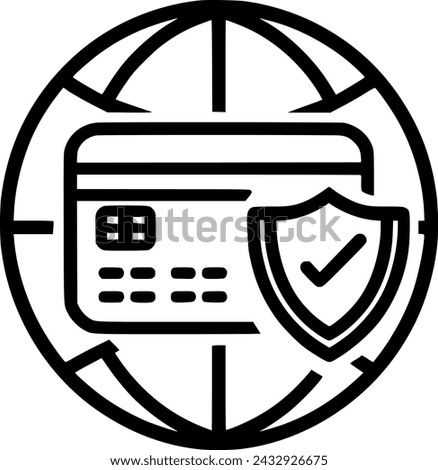 Credit card and protection shield line icon, filled outline vector sign, symbol, vector, art