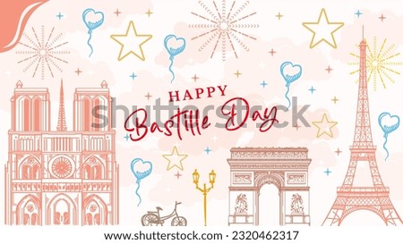 happy bastille day background with special icon in france vector illustration aesthetic pastel style suitable for bastille day event like on poster, greeting card, and social media post design