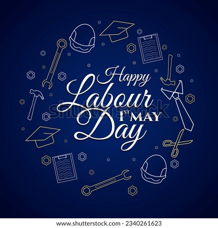 happy labour day 1 st of may concept vector design with patter background of work equipment icon on line art style suitable for international workers day moment in the world