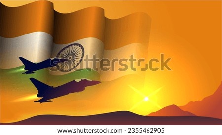 fighter jet plane with india waving flag background design with sunset view suitable for national china air forces day event