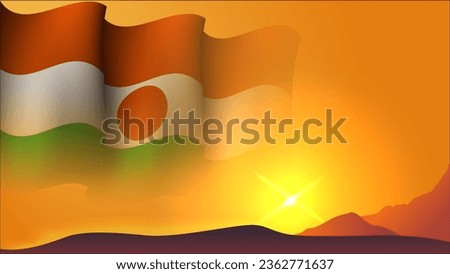niger waving flag concept background design with sunset view on the hill vector illustration suitable for poster background design about holiday, feast day, and independence day on niger