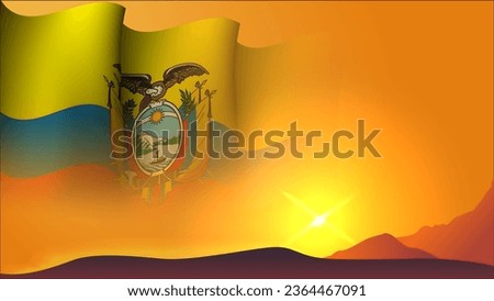 ecuador waving flag concept background design with sunset view on the hill vector illustration suitable for poster background design about holiday, feast day, and independence day on ecuador