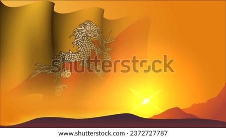 bhutan waving flag background design on sunset view vector illustration suitable for poster, social media design event on bhutan