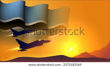 fighter jet plane with botswana waving flag background design with sunset view suitable for national botswana air forces day event vector illustration