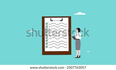 work plan achievement, personal development goals for work, entrepreneur's responsibility, discipline in work, businesswoman completed a business plan while checking off an activity agenda book