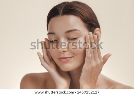 Similar – Image, Stock Photo Spa. Beautiful young woman. Face of attractive female model lying down during skin care procedures.