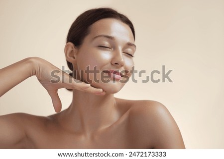 Similar – Image, Stock Photo portrait of beautiful caucasian woman sitting by pool side wearing bikini swimwear. Summer time, vacation and lifestyle