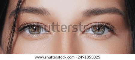 Similar – Image, Stock Photo Human beauty eye. macro shooting. Blue human eye iris macro shot. Brightly lit. Horizontal image. Vintage color look.