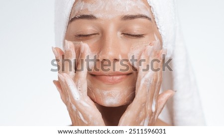 Similar – Image, Stock Photo Gentle woman relaxing in cozy armchair at home