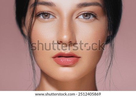 Similar – Image, Stock Photo Portrait of a beautiful young attractive sexy redhead woman, smiling seductively, shadow striped by the threads of a string curtain in the early morning sun