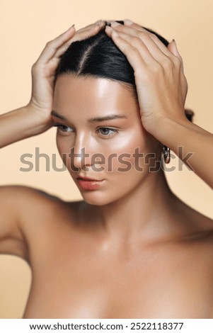 Similar – Image, Stock Photo Delicate woman in beige bodysuit in studio