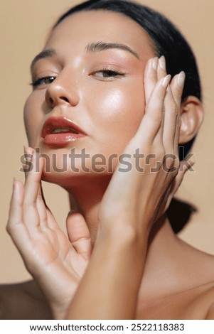 Similar – Image, Stock Photo Delicate woman in beige bodysuit in studio