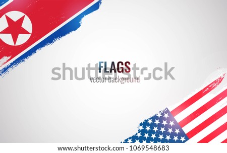 Flags of USA and North Korea isolated on white background. Vector illustration