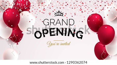 Festive background with red and white balloons. Grand opening concept. Vector illustration