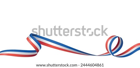 French flag ribbon. Curly ribbon on white background. Vector illustration.