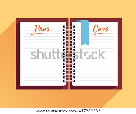 Notebook with Pros and Cons list. To do list. Selection of the optimal solutions, weighing the facts. Do`s and dont`s concept. Vector flat illustration 