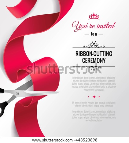 You are invited invitation card with curving ribbon and copy space. Grand opening concept. Vector illustration