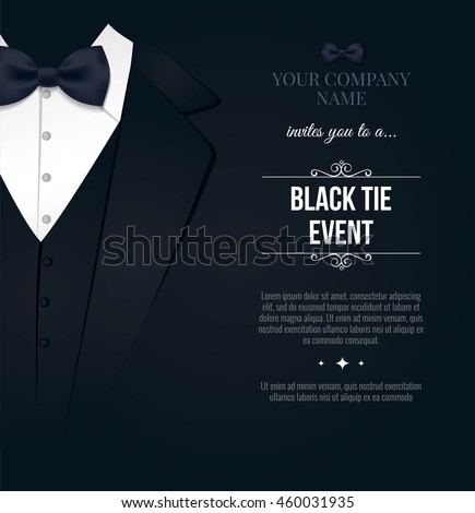 Black Tie Event Invitation. Elegant black and white card. Vector illustration