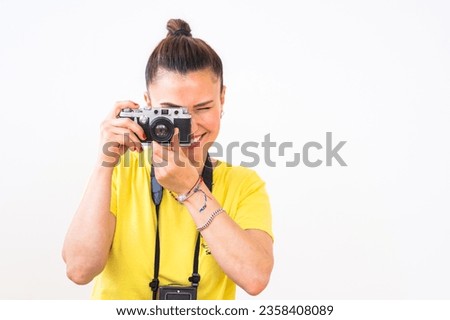 Similar – Image, Stock Photo Analogue portrait of a young woman with wet hair in front of a forest