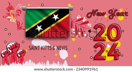 saint kitts nevis flag and map fist raised. National Day or Independence Day created for saint kitts nevis celebration.happy new year 2024.new year 2024.Modern vintage design with abstract background.