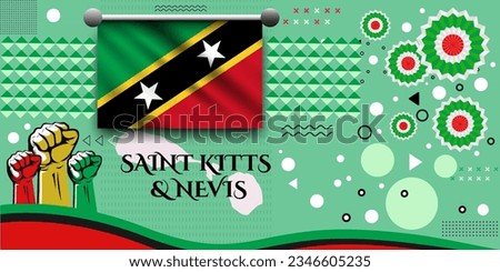 saint kitts  nevis banner for national day with abstract modern design.saint kitts  nevis flag and map with typography. raised fists and embroidery background. independence day. Vector Illustration.