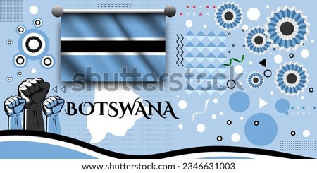 Botswana banner for national day with abstract modern design. Botswana flag and map with typography. raised fists and embroidery background. independence day. Vector Illustration.