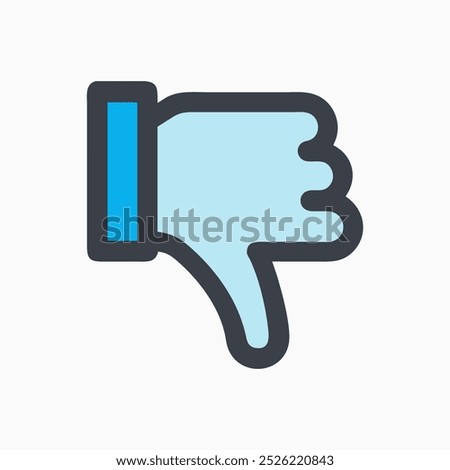 thumbs down icon with a blue and gray outline, symbolizing disapproval or dislike. Vector style makes it suitable for digital content and reviews.