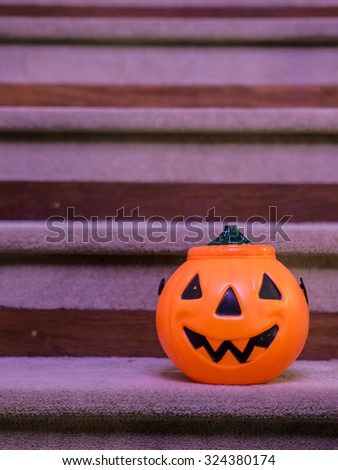 Funny Halloween Bin Laying on the stairs