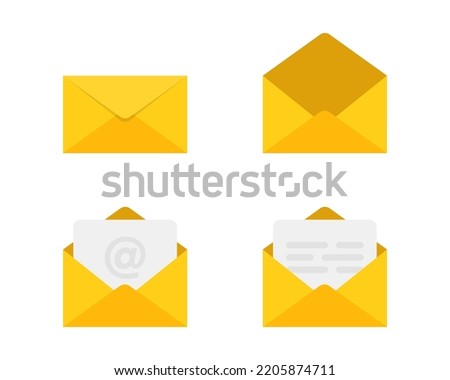 Set of mail envelope icon in flat style. Folded and unfolded envelope mockup. Mail and e-mail. Email message vector illustration on white isolated background