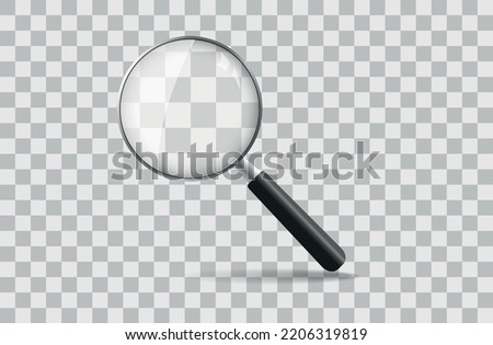 Magnifying glass. Realistic magnifying glass with shadow. Magnifier loupe search. Magnifier, big tool instrument. Business analysis symbol. Vector illustration