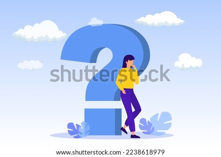 Question or problem solving. Question dilemma problem concept. Thinking woman asking questions. Choice concept. Concept of asking questions, solving puzzle or business problem