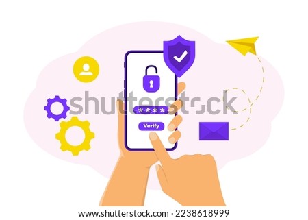 Mobile OTP secure verification method. Mobile phone in hand. One-time password for secure transaction. Security one time password verification for mobile app on smartphone screen. 2-Step verification