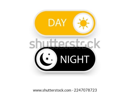 Day and night switch interface design. On and off toggle switch buttons. Day night switch. Day and night mode gadget application. Vector illustration