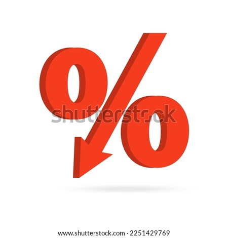 Percentage with arrow down. Banking, credit, interest rate. The concept of trading and trading on the finance exchange. Vector illustration