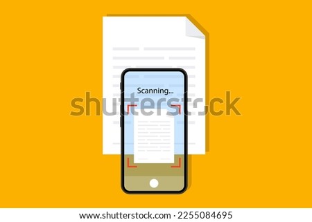 Scanning document paper file. Scan document. Scanning document isometric. Document scanner smartphone interface vector template. Vector illustration