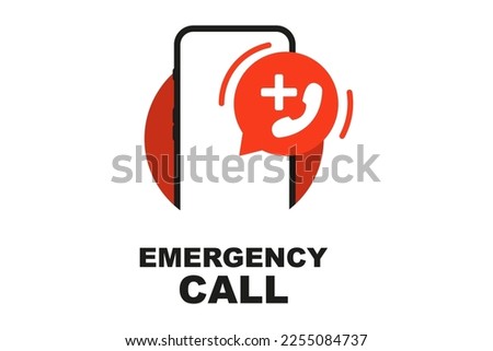 Emergency call. Flat illustration with red emergency call for concept design. Emergency call center app. Hotline for help desk. Vector illustration