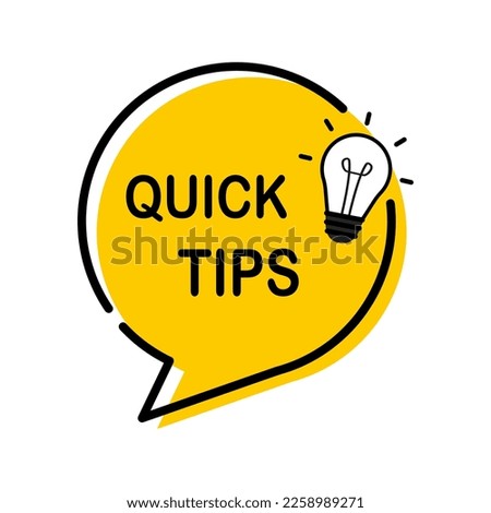 Quick tips logo with light bulb. Quick tips, helpful tricks, tooltip, hint for website. Top tips advice note icon. Vector icon of solution, advice. Helpful idea, solution and trick