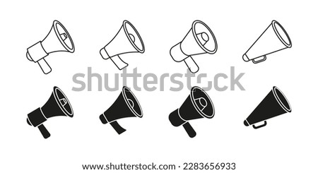 Megaphones icons set. Megaphone icon vector logo design emplate. loudspeaker icon vector. Voice sound speech logo silhouette sign. Set of simple megaphone line icons. Vector illustration