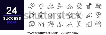 Success web icons set. Success - simple thin line icons collection. Containing reward, winner, ribbon, star, cup, and more. Simple web icons set