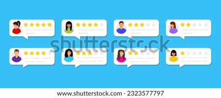 User reviews set. Customer feedback review experience rating concept. User reviews with good and bad rate. Rating bubble. User client service message. Feedback, experience concept