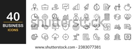 Business web icons set. Business and finance - simple thin line icons collection. Containing money, management, team, finance, business people, teamwork, graphic and more. Simple web icons set