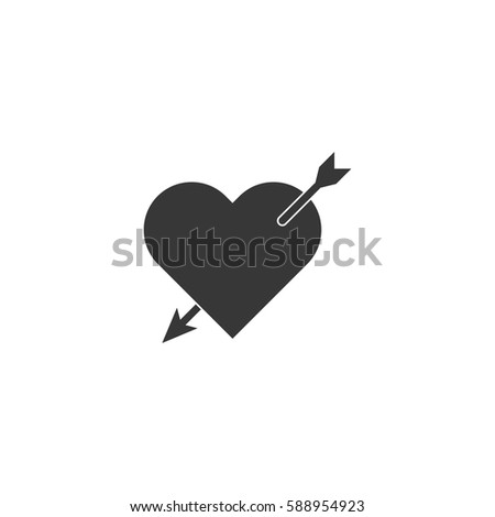 Heart with arrow icon flat, love symbol