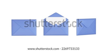  3D Vector Illustrations     Set of blue mail envelope icon. Folded and unfolded envelope mockup. Mail and e-mail. Email message vector illustration on white isolated background