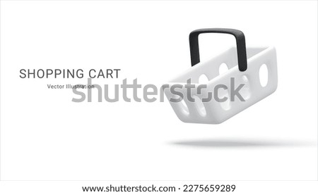 Realistic empty white  shopping basket. Online store. 3d shopping cart. Vector illustration