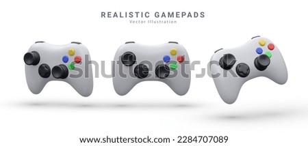 Set of Game controller in vector. White Joystick vector illustration. Gamepad for game console. 3D render 