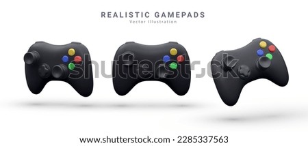 Set game controllers in vector. Black joystick vector illustration. Gamepad for game console. 3D render 