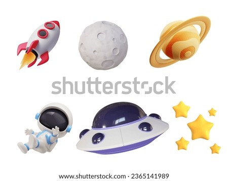 Space 3d vector icon set. Astronaut, planet, moon , stars, comet cartoon objects