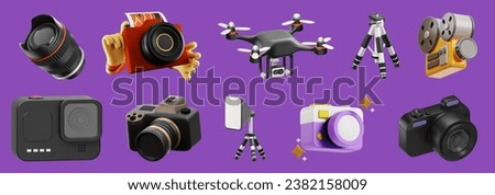 photography and videography collection 3d icon in a purple background 